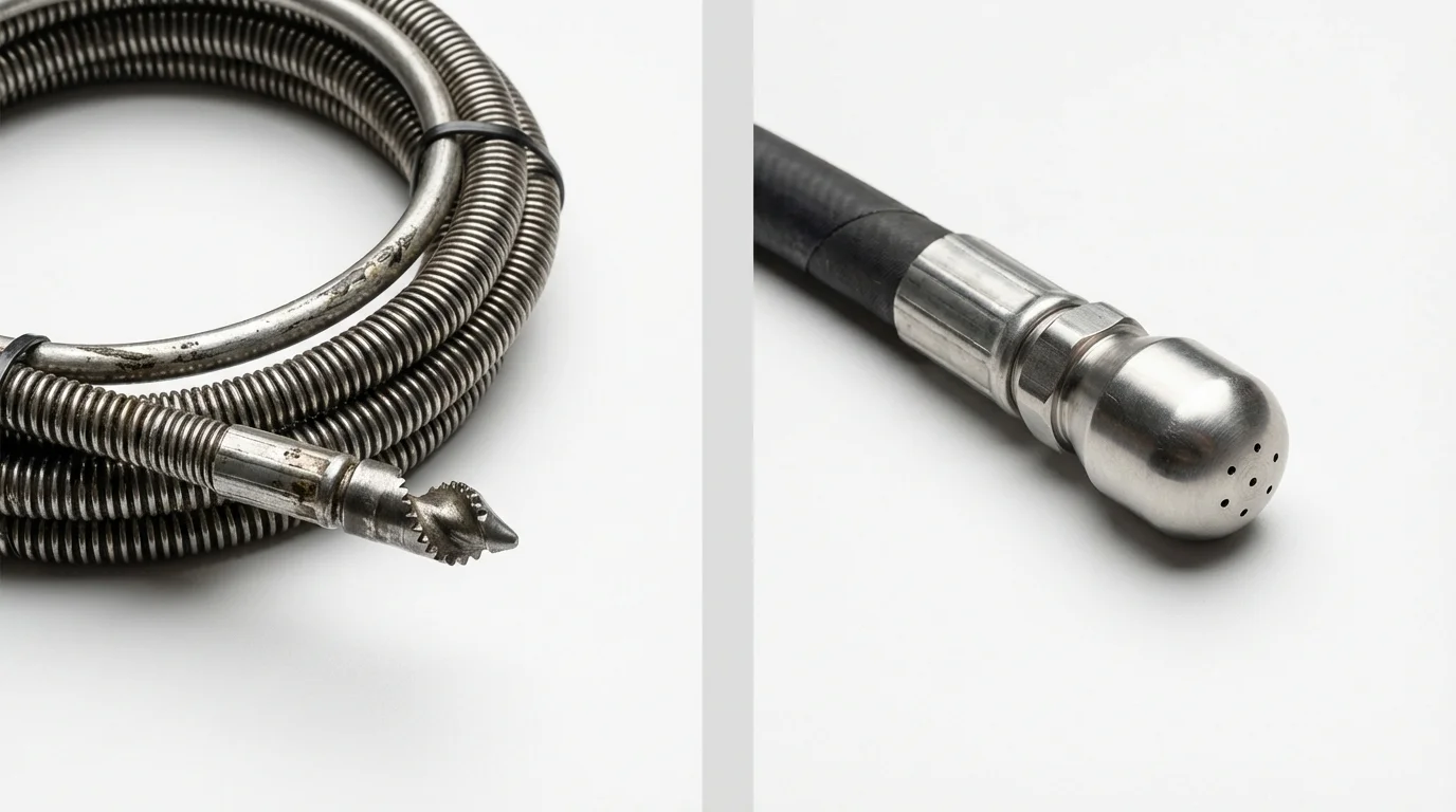 Drain snake cable and hydro jetting nozzle used for drain cleaning in Hohenwald, TN